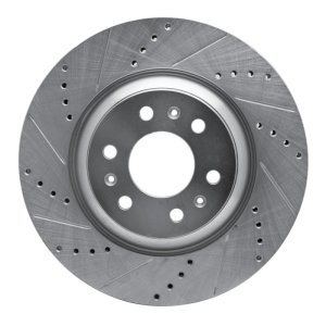 Cadillac SRX Brake Rotor (1) - Front Left - R1 Concepts - Drilled & Slotted - Silver - `04-`09